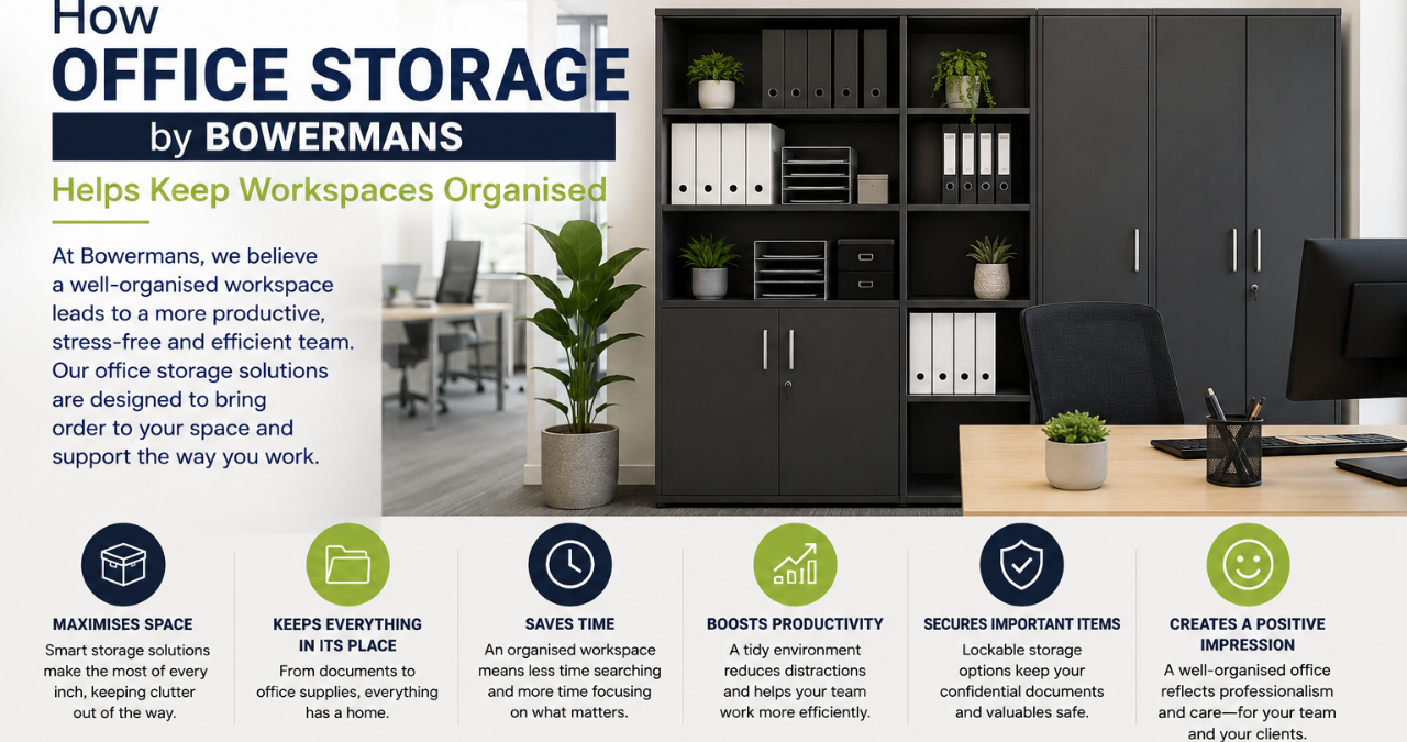 How Office Storage by Bowermans Helps Keep Workspaces Organised